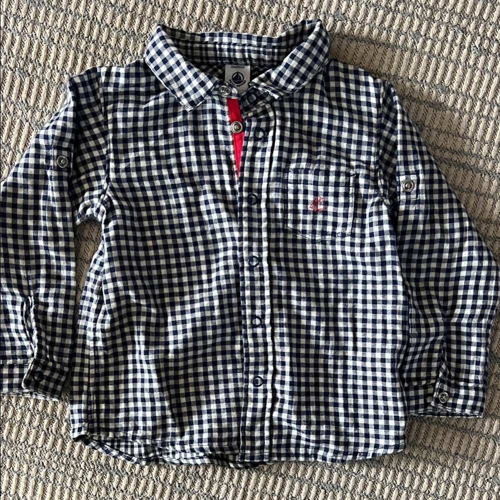 Petit Bateau Navy and White Checkered Shirt